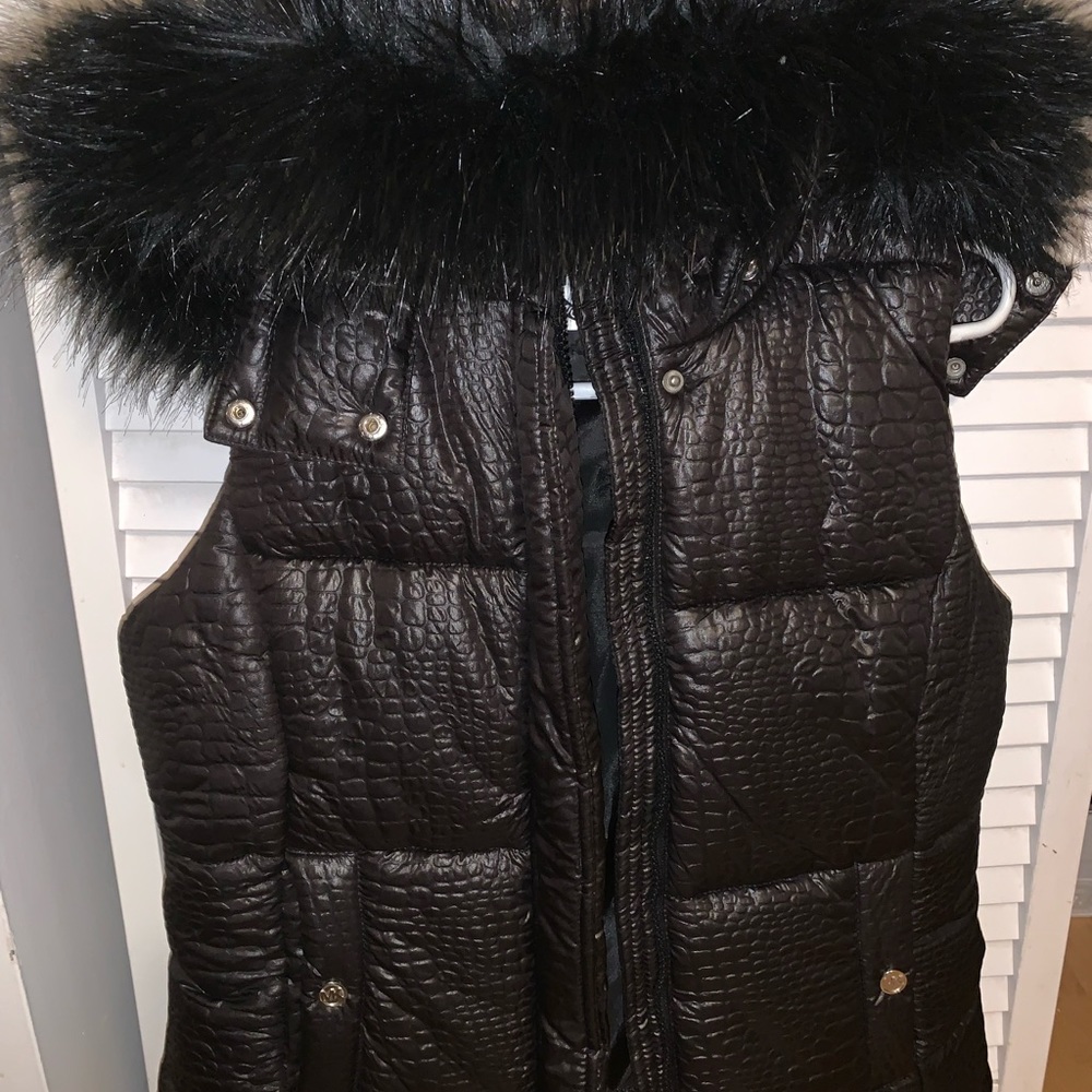 Michael Kors vest with faux mink detachable hood